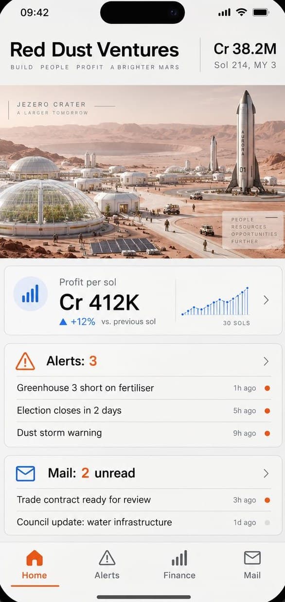 Concept art: the phone companion showing company profit, alerts and mail